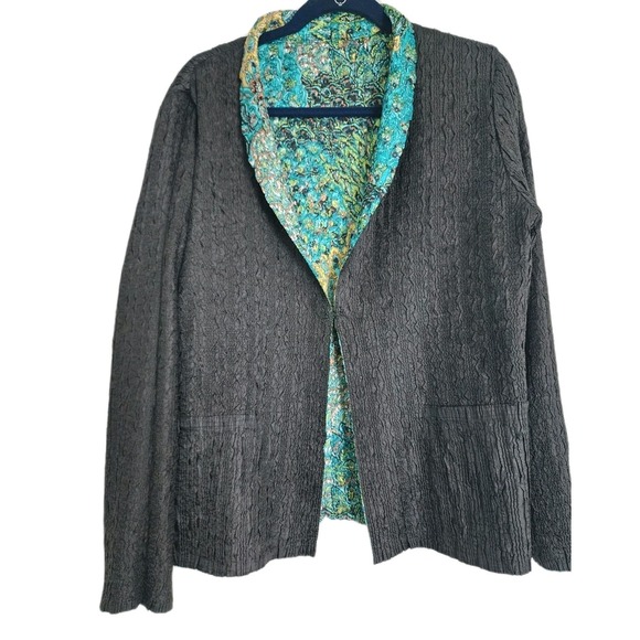 Tania Nardi Jacket Womens Large Reversible Crinkle Stretch Boho Artsy Abstract - Picture 8 of 15